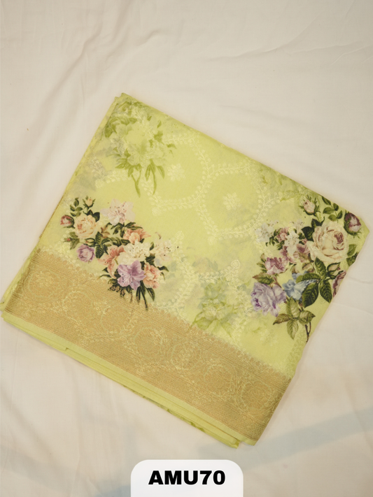 PREMIUM BANARAS ORGANZA DIGITAL KALAMKARI PRINT SAREE