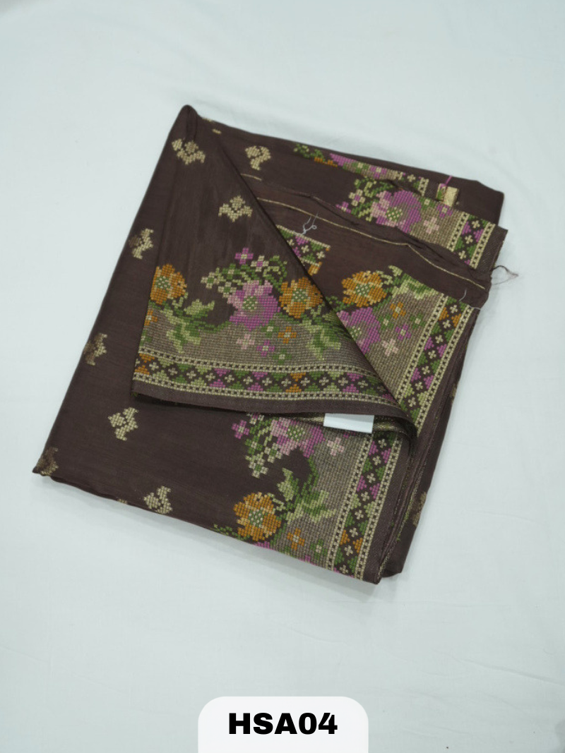 BANARAS RUSSIAN CROSS STICHED SILK SAREE