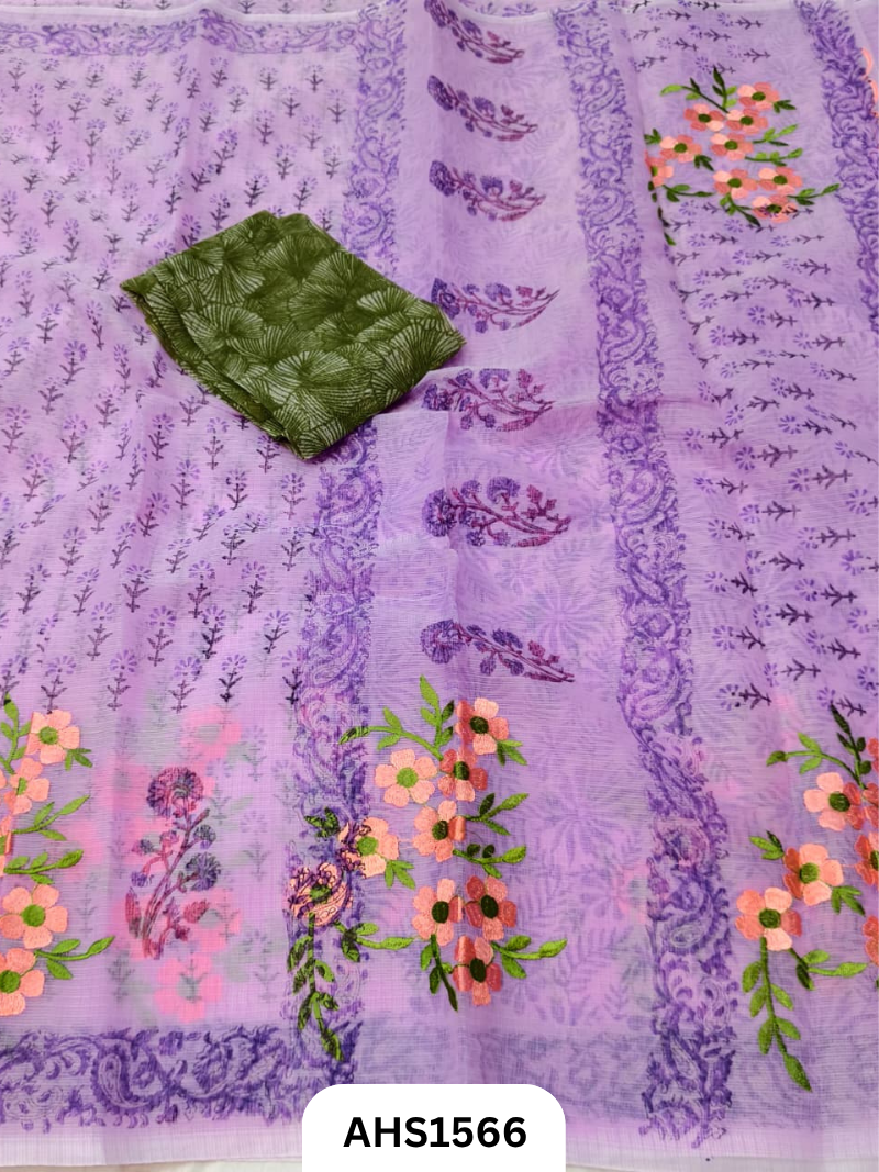 Kota Cotton Embroidery + Printed Saree