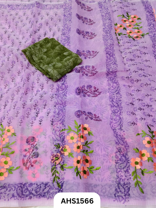 Kota Cotton Embroidery + Printed Saree