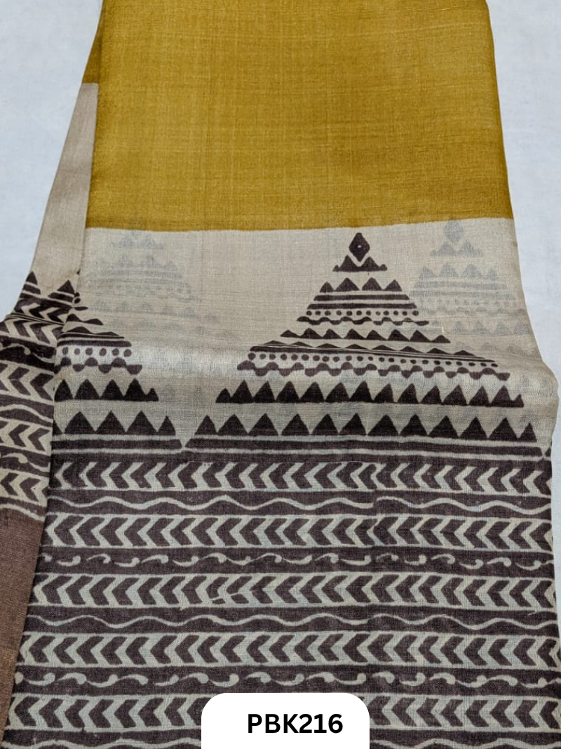 Premium Pure Tussar Silk Handblock Print Saree – Kolkata Special