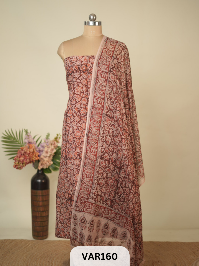 PURE HANDBLOCK KALAMKARI COTTON-2 PCS-TOP & DUPPATA
