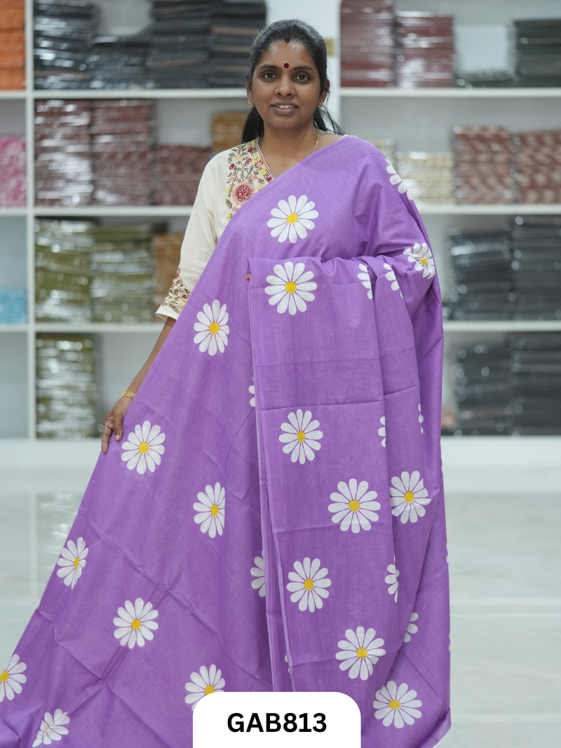 Bagru Block Print Cotton Mulmul Sarees With Running Blouse
