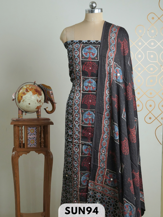 Modal Ajrakh Handblock mirror work 2 Pcs Suits