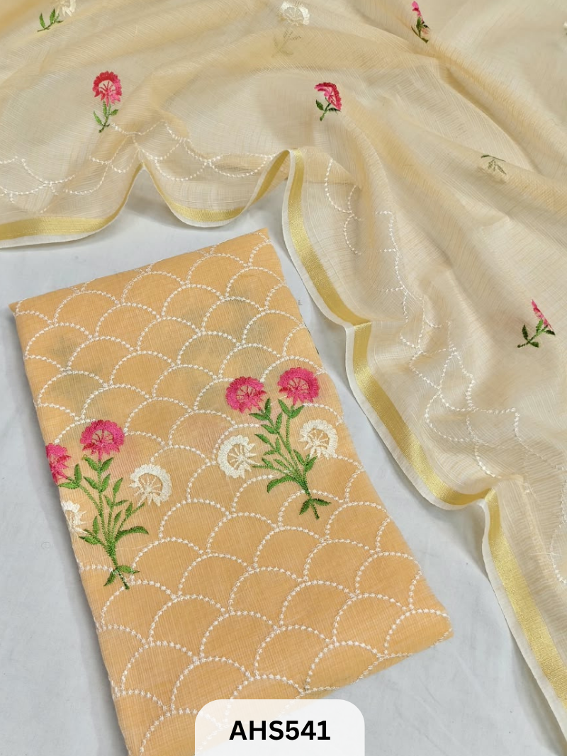 Premium Kota Doria Embroidery Work - Top And Duppatta