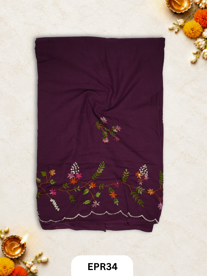 Mul Chanderi Scallop Embroidery Design Saree