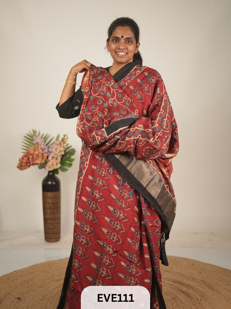 TUSSAR CHANDERI WITH GHARCHOLA - NATURAL AJRAKH HANDBLOCK