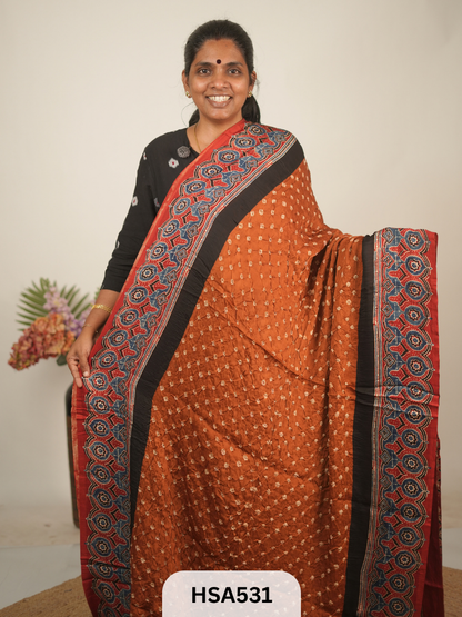 MODAL AJRAKH WITH BANDHINI SAREE