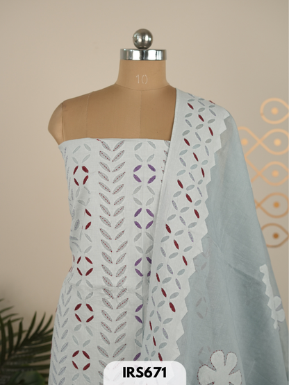 AJRAKH PRINTED TO WITH KOTA DORIA WITH HAND APLIQUE WORK DUPATTA SET