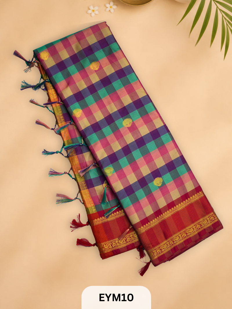 VINTAGE CHECKS SEMI SOFT SILK SAREE