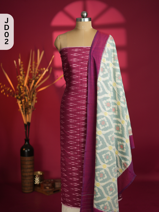 Double Ikkat Cotton with Mercerised Cotton Dupatta