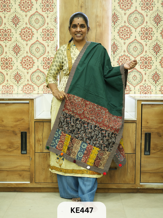 APPLIQUE AJARKH COTTON STOLES - VEGTABLE PRINT