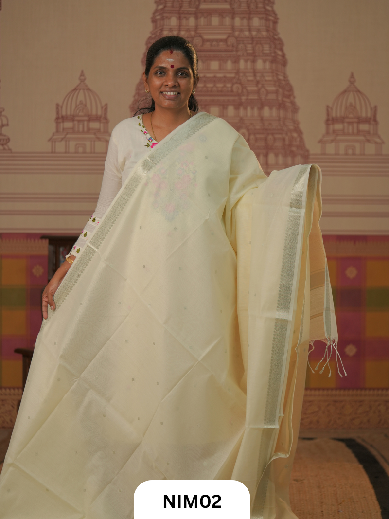 Maheshwari Inspired Chanderi Saree With Contrast Blouse