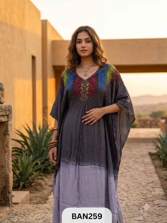 MODAL MULTI COLOUR SHIBORI SHADED UNSTITCHED KAFTAN