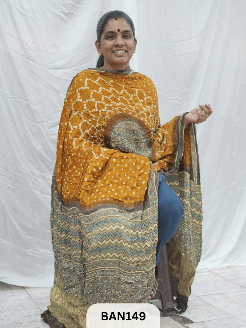 AJRAKH BANDHEJ GUL DUPPATA WITH LAGDI PATTA