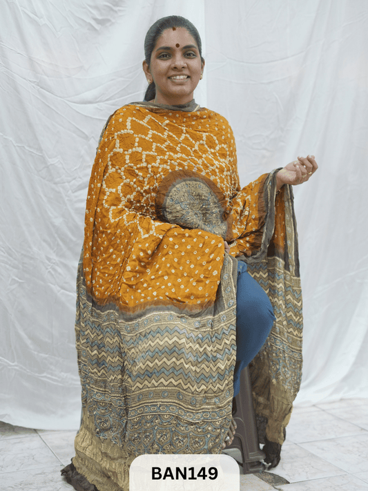 AJRAKH BANDHEJ GUL DUPPATA WITH LAGDI PATTA
