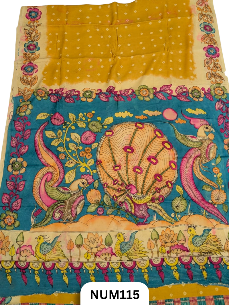 Pure Modal Silk X Bandhini Penkalamkari Fusion Saree