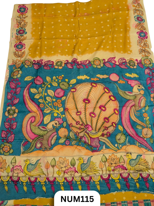 Pure Modal Silk X Bandhini Penkalamkari Fusion Saree