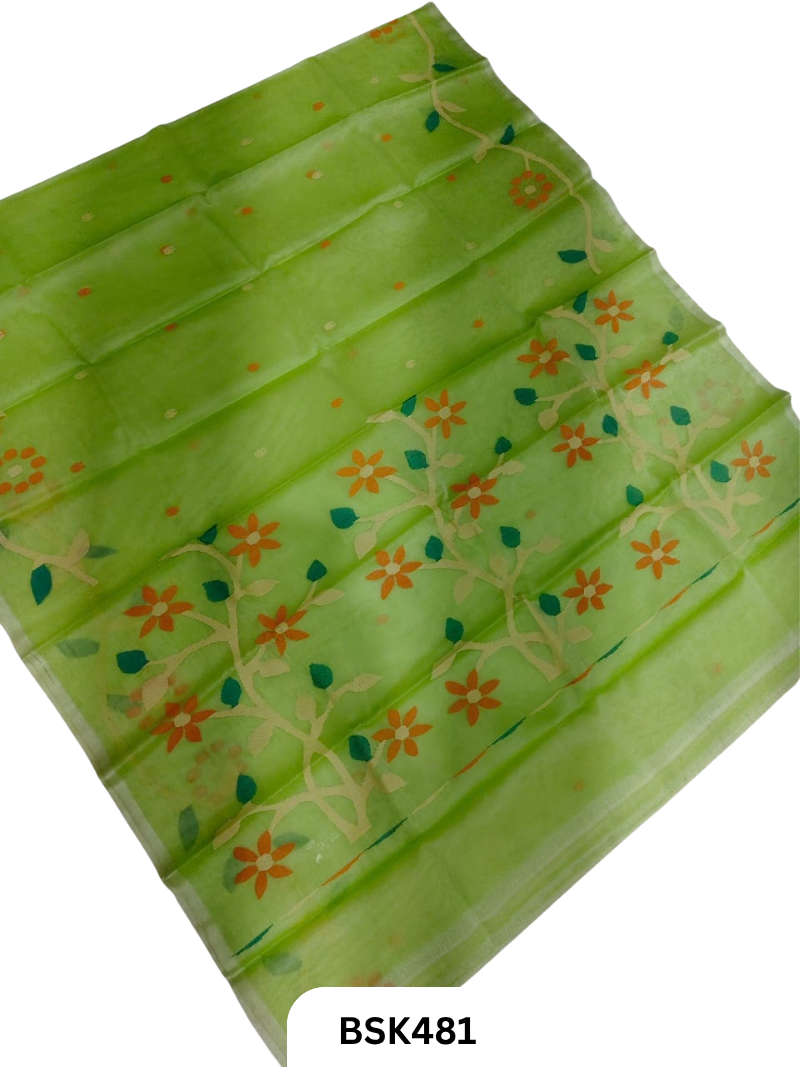Handloom Pure Muslin Jamdhani Needle Work Weave Saree