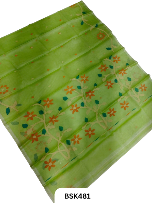 Handloom Pure Muslin Jamdhani Needle Work Weave Saree