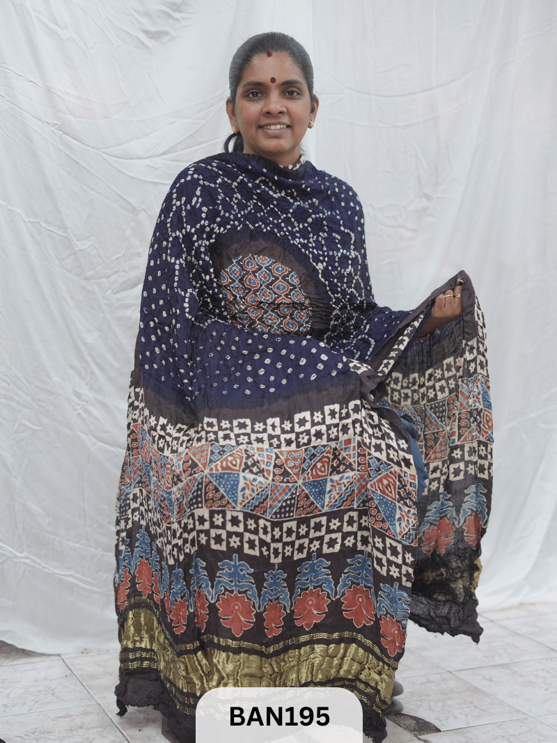 AJRAKH BANDHEJ GUL DUPPATA WITH LAGDI PATTA