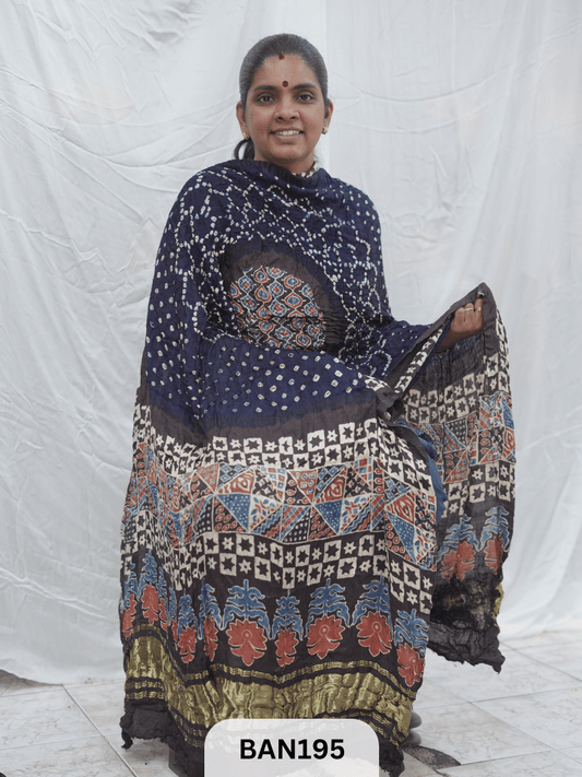 AJRAKH BANDHEJ GUL DUPPATA WITH LAGDI PATTA