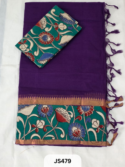 Mangalagiri Cotton X Kalamkari patch Border / dual blouse-1 mtr Kalamkari Blouse