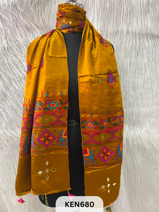 MUSHRU HAND AARI WORK WITH MIRROR WORK STOLE