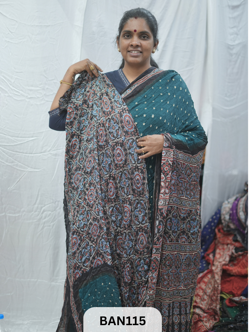 BANDHANI WITH AJRAKH SEMI GAJI SAREE