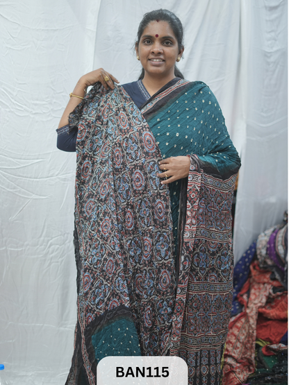 BANDHANI WITH AJRAKH SEMI GAJI SAREE