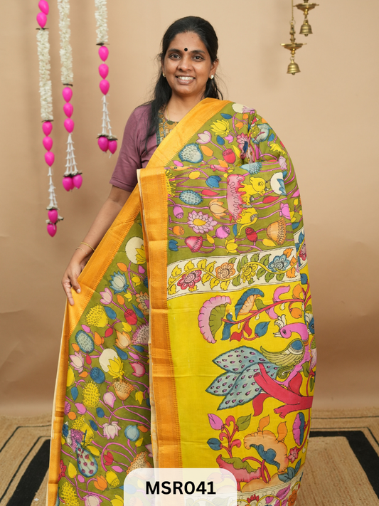 BANGLORE SILK WITH MANGALAGIRI BORDER FULL KALAMKARI