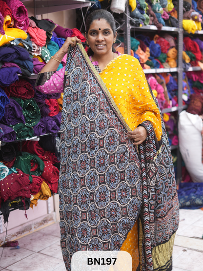 AJRAKH BANDHEJ WITH SKIRT BORDER SAREES | MODAL GAJI FABRIC