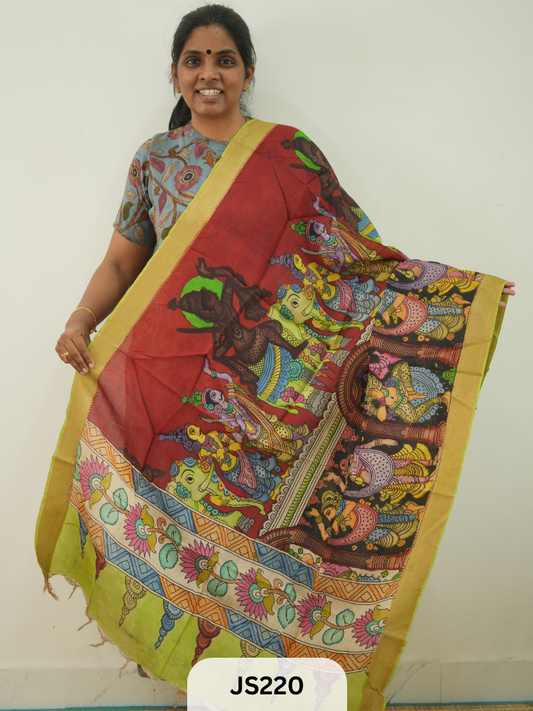 PEN KALAMKARI CHENNURI SILK DUPATTA
