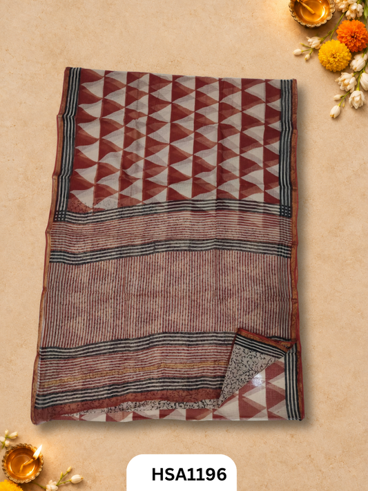 Hand Block Printed Kota Doriya Saree with Blouse