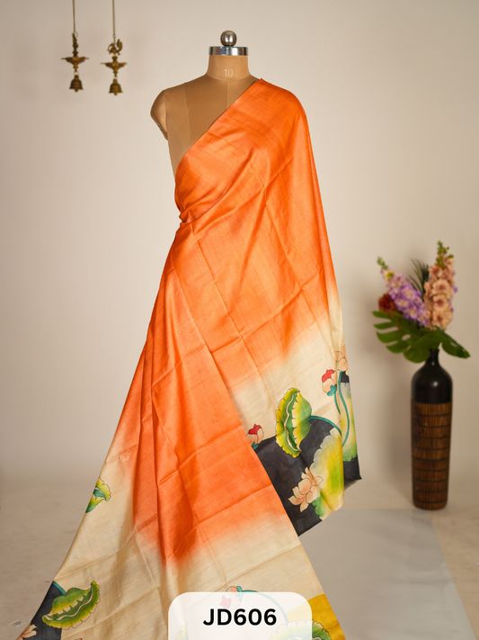 MURSHIDABAD HAND BATIK PAINTED SILK SAREE
