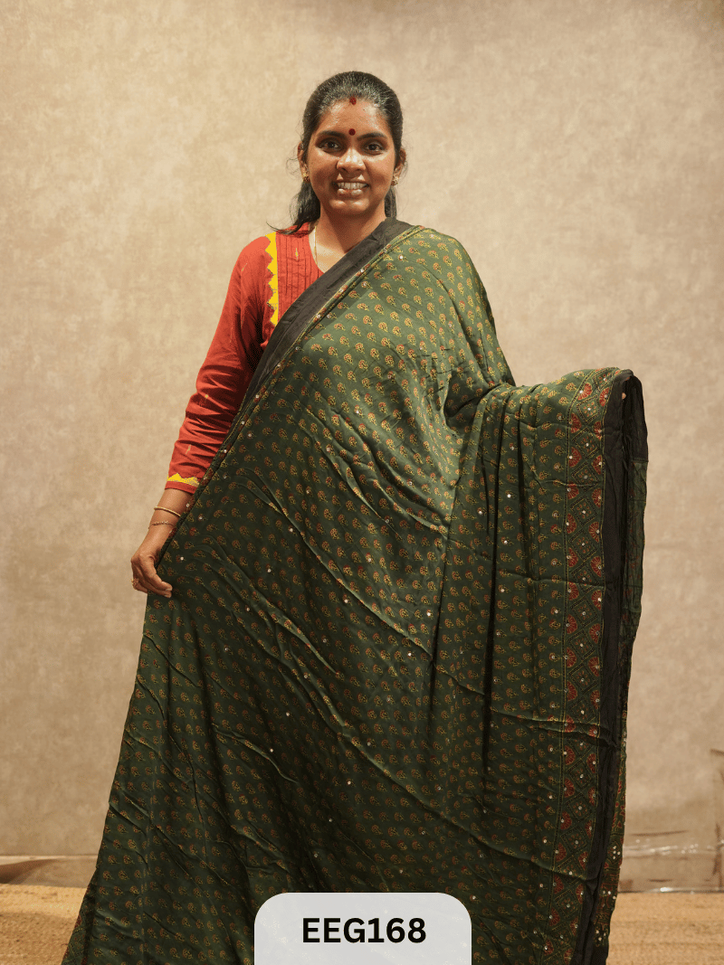 AJRAKH MODAL SAREE WITH MIRROR