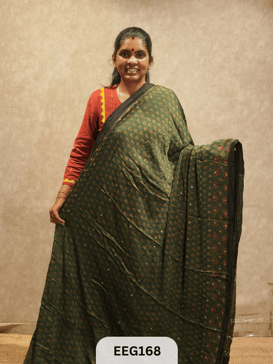 AJRAKH MODAL SAREE WITH MIRROR