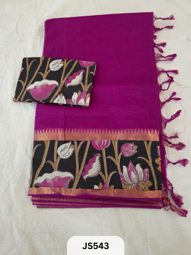 Mangalagiri Cotton X Kalamkari patch Border / dual blouse-1 mtr Kalamkari Blouse