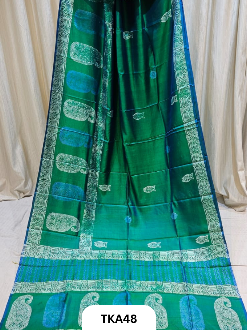 Pure Bishnupuri Silk Dual Shade Handblock