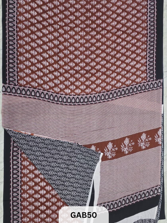 BAGRU PRINT COTTON MULMUL SAREES WITH BLOUSE-SAREE 5.5M +BLOUSE 1M