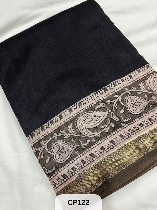 Maheshwari Silk Zari Border with Jaipur Handblock Print Saree