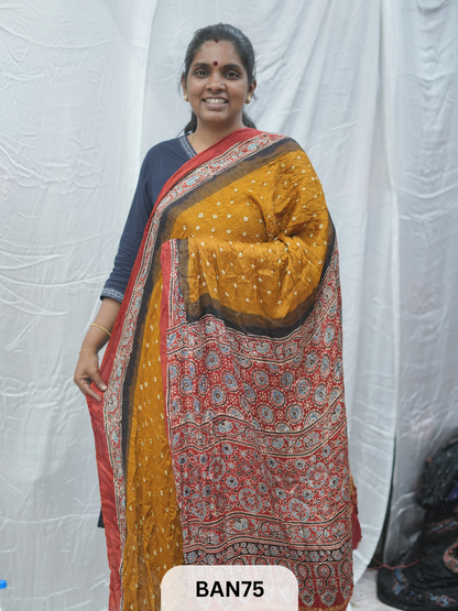 BANDHANI WITH AJRAKH SEMI GAJI SAREE