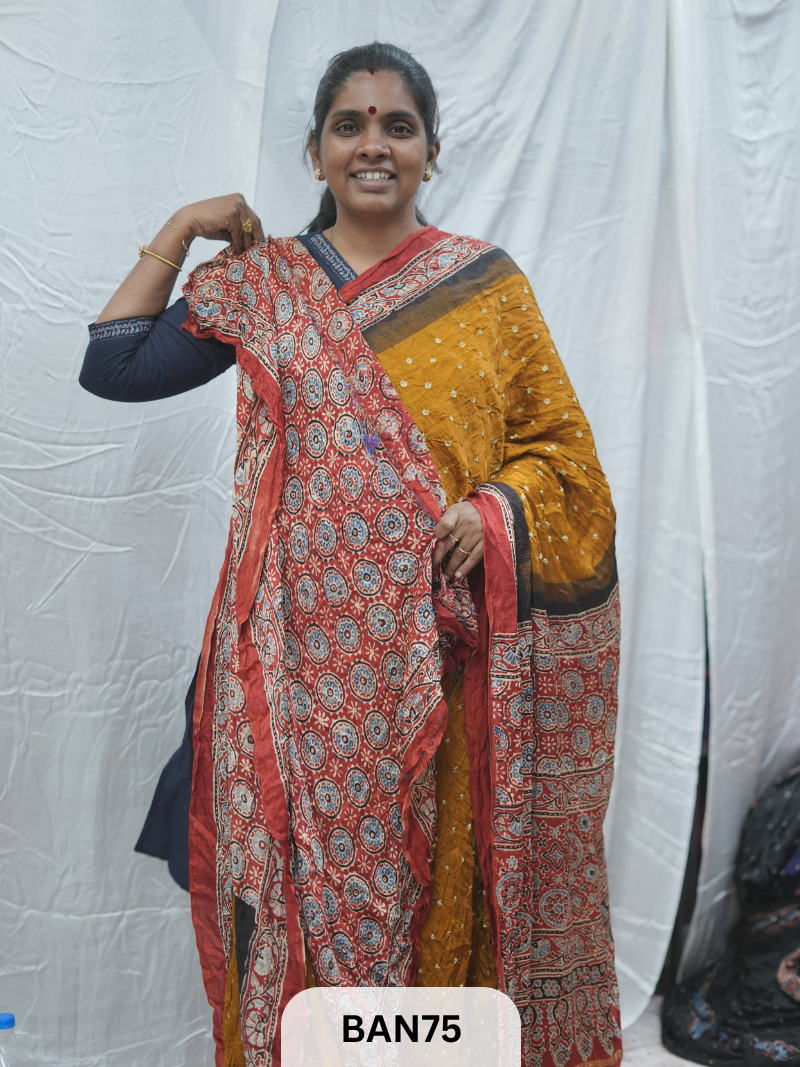 BANDHANI WITH AJRAKH SEMI GAJI SAREE