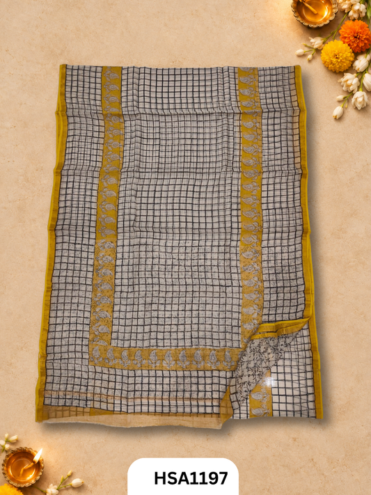 Hand Block Printed Kota Doriya Saree with Blouse