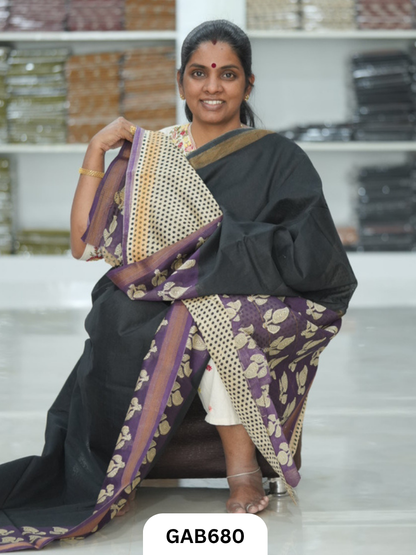 Hand Block Printed Maheshwari Silk Saree