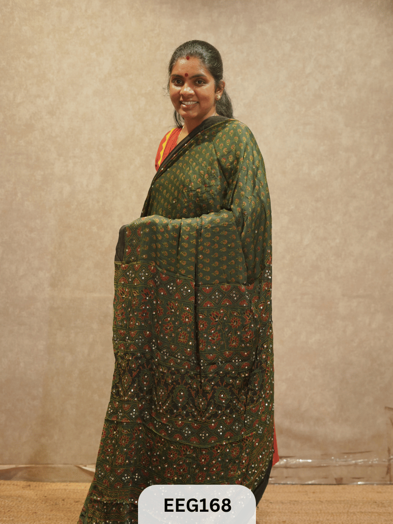 AJRAKH MODAL SAREE WITH MIRROR