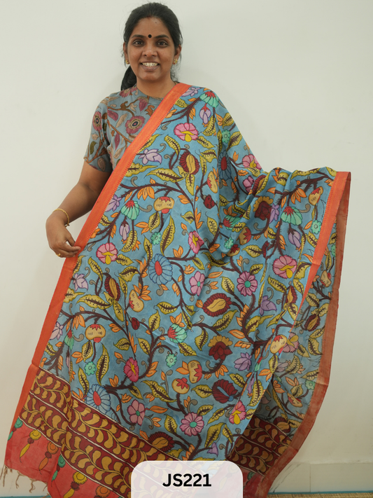 PEN KALAMKARI CHENNURI SILK DUPATTA