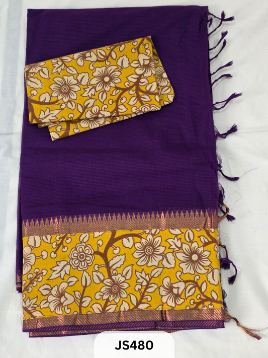 Mangalagiri Cotton X Kalamkari patch Border / dual blouse-1 mtr Kalamkari Blouse