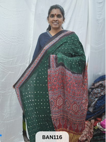 BANDHANI WITH AJRAKH SEMI GAJI SAREE