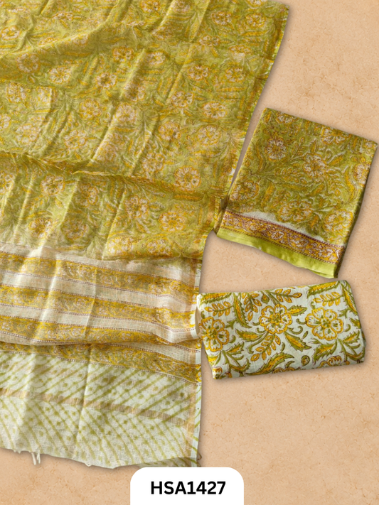Hand block printed kota doriya suit top &duppta 2.5 meter